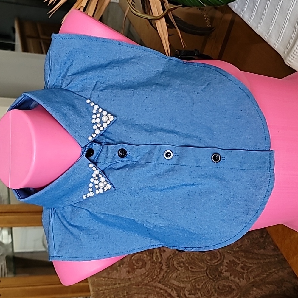 Chambray Denim Diamonds Classic Detachable Collar Dickey Layering Piece